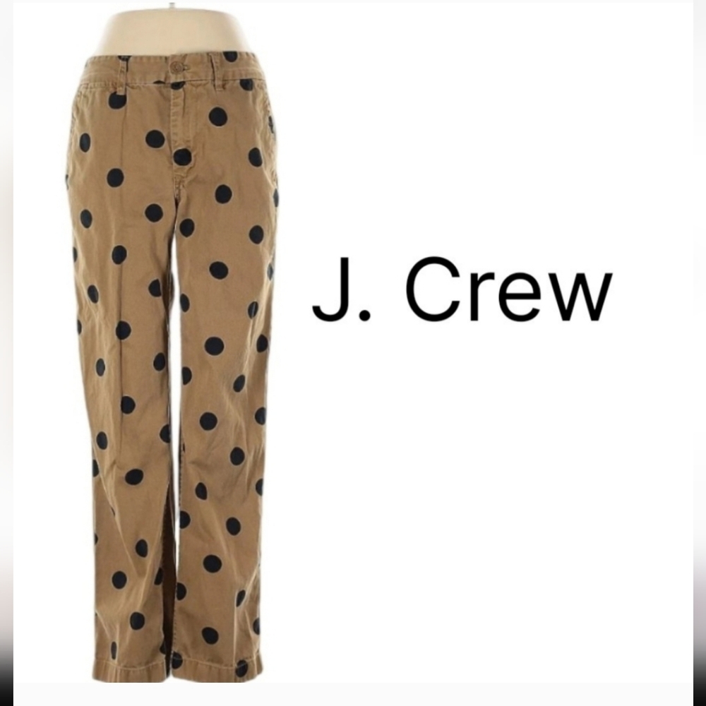 J.CREW Polka Dot Chino Pants Khaki Black Straight Leg Size 4